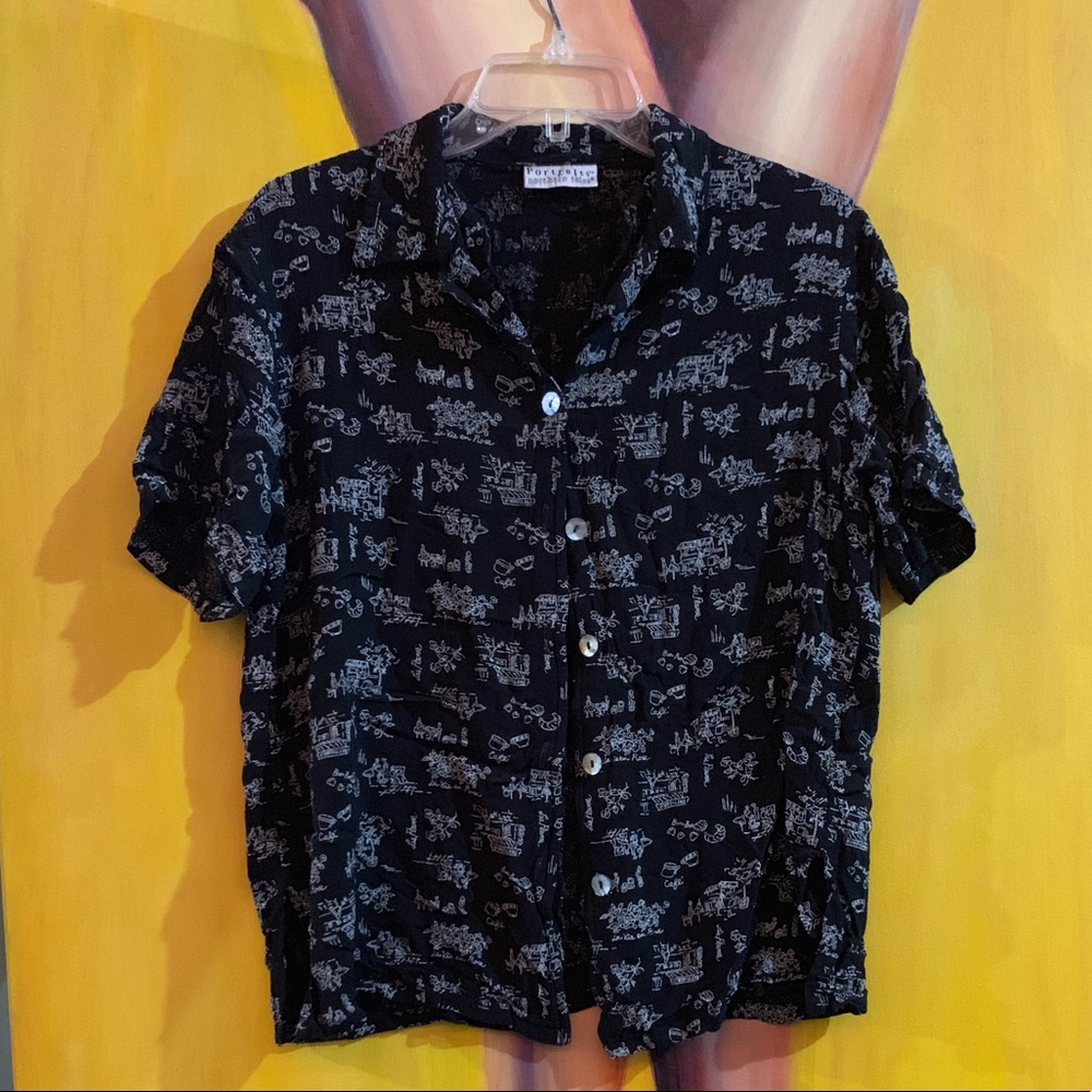 Café scene button down shirt